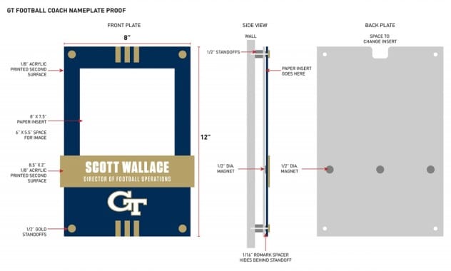 GT Football Coach Nameplate Proof